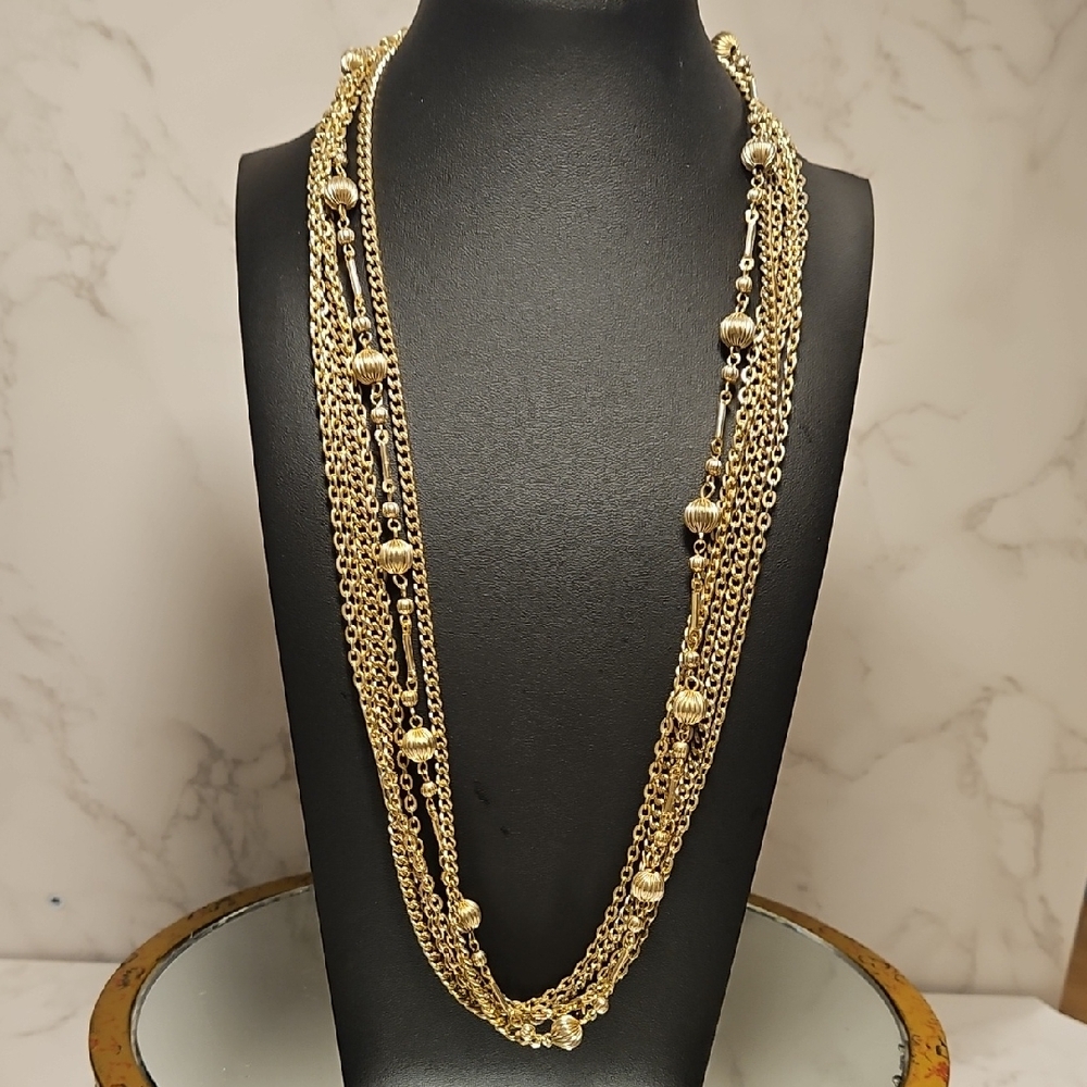 Vintage Goldtone Layered Necklace With Balls